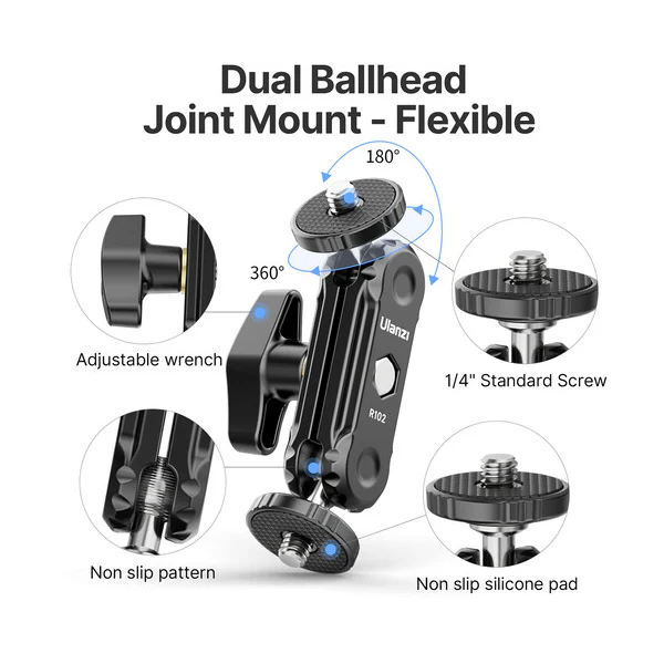 Ulanzi R102 Double Ball Head & 1/4'' Screw – Compact mounting accessory for flexible camera and device positioning - Image 3
