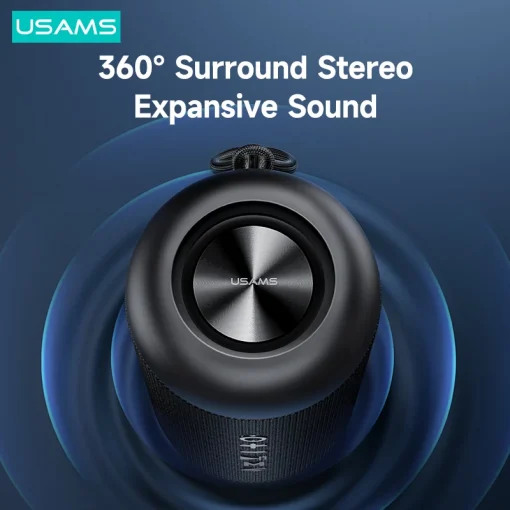 USAMS US-YX008 Portable Outdoor Wireless Speaker - 1800mAh rechargeable battery, plays up to 8 hours, IPX6 water-resistant design - Image 3