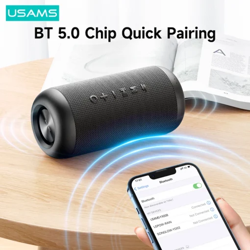 USAMS US-YX008 Portable Outdoor Wireless Speaker - 1800mAh rechargeable battery, plays up to 8 hours, IPX6 water-resistant design - Image 6