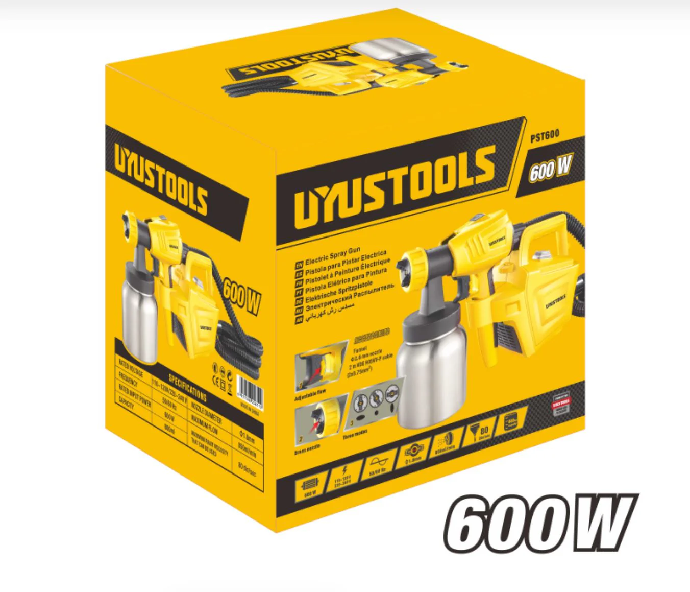Uyustools PST600 600W Electric Spray Gun for Painting, Spraying, and Home DIY - Adjustable Nozzle, High Efficiency & Easy to Use for Smooth Finish - Image 2