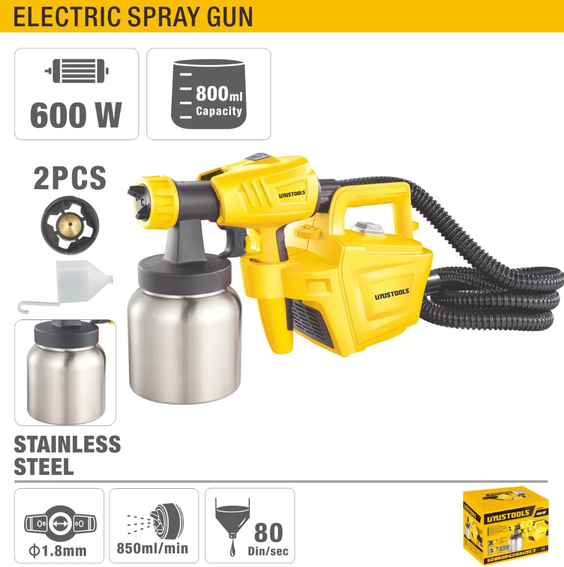 Uyustools PST600 600W Electric Spray Gun for Painting, Spraying, and Home DIY - Adjustable Nozzle, High Efficiency & Easy to Use for Smooth Finish - Image 3