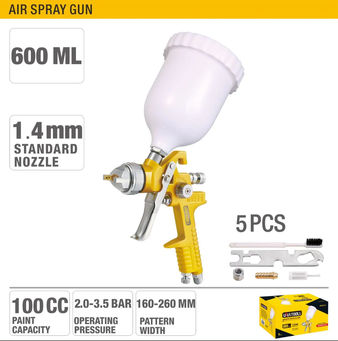Uyustools SP827A1 600ML HVLP Gravity Feed Spray Gun – Precision Painting Tool for Automotive & Furniture Finishing - Image 3