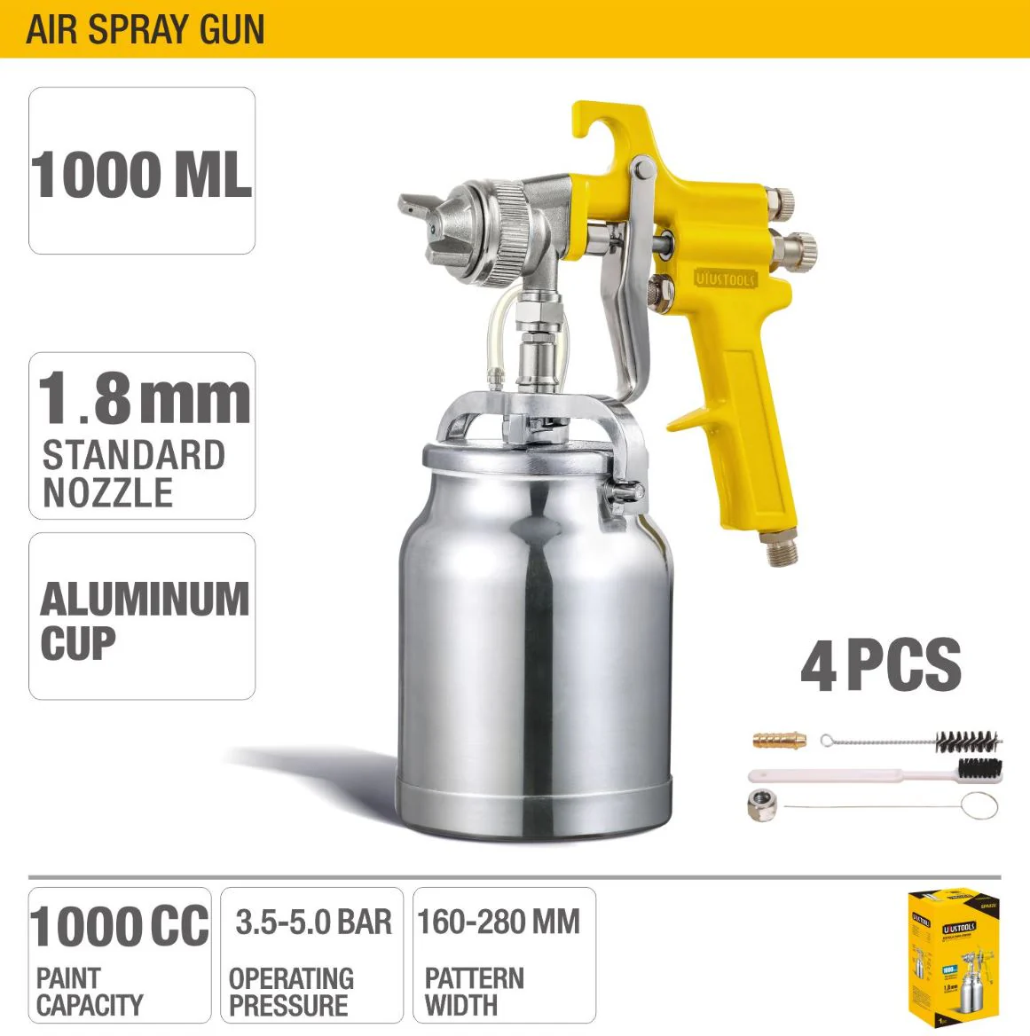 Uyustools SPA02U-M 1L Air Spray Gun – Stainless Steel Nozzle, High Precision, Professional Grade for Smooth Finishes & Durability - Image 4