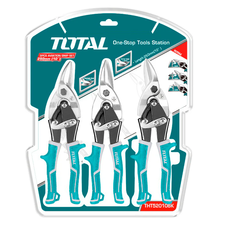 Total THT520106K 10" 3-Piece Aviation Snip Set – Heavy-Duty Tin/Sheet Metal Cutter, Straight & Curved Blades, Industrial-Grade Steel, Ergonomic Handles - Image 2