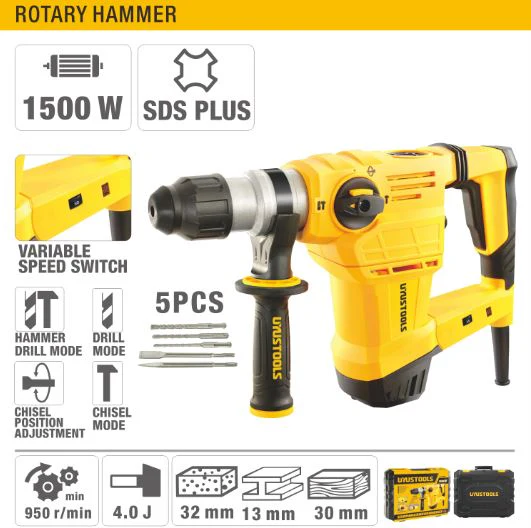 UYUSTOOLS UY‑RTM32 Rotary Hammer – Heavy-Duty 32mm SDS Plus Electric Drill, Concrete Chiseling & Drilling, High Power Industrial Construction Tool - Image 4