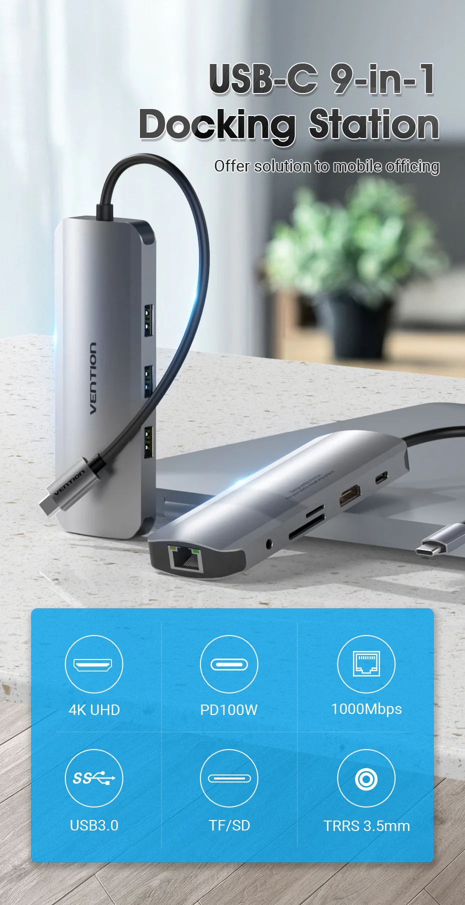 Vention 9 in 1 USB-C Multi-function Docking Station - TOLHB - Image 2