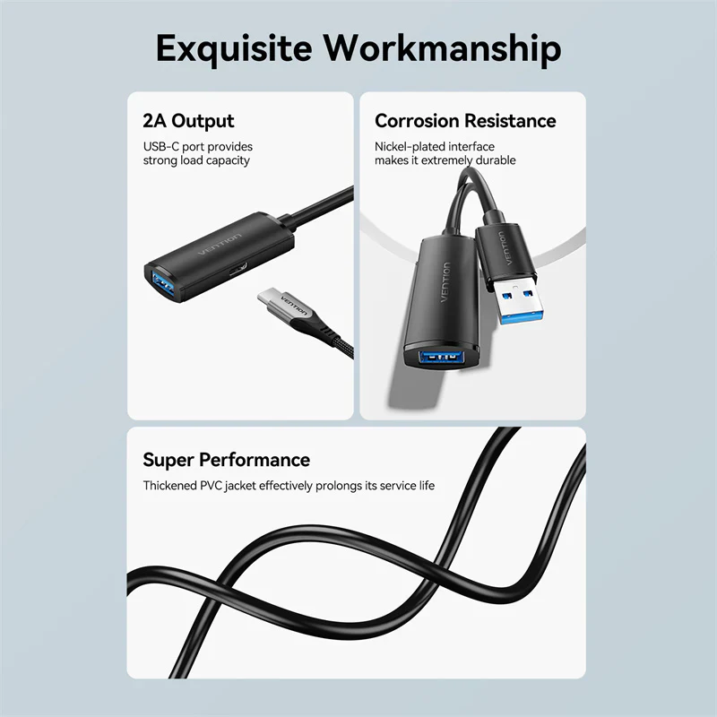 Vention CBMBL USB 3.0 10M Active Extension Cable – Professional Grade High-Speed USB 3.0 Extension with Signal Boosting, Durable Construction, and Reliable Connectivity for Home, Office, and Professional Use - Image 5