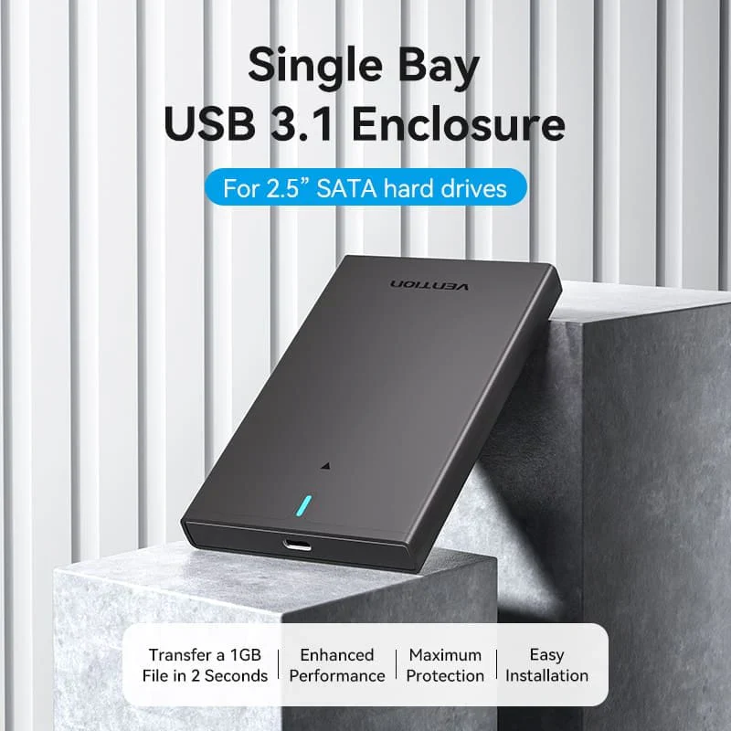 Vention KPBB0 2.5 Inch SATA Hard Drive Enclosure – Professional Grade External HDD/SSD Enclosure with High-Speed Data Transfer, Plug-and-Play Compatibility, and Durable Construction for Home, Office, and Professional Storage Applications - Image 2