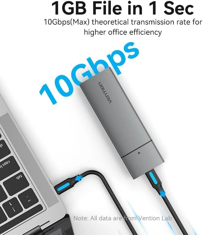 Vention KPGH0 M.2 NVMe SSD Enclosure (USB 3.1 Gen 2-C) Gray Aluminum Alloy – Professional Grade High-Speed External Storage Enclosure for M.2 NVMe SSDs, Data Backup, and Portable File Management for Home, Office, and Professional Use - Image 4