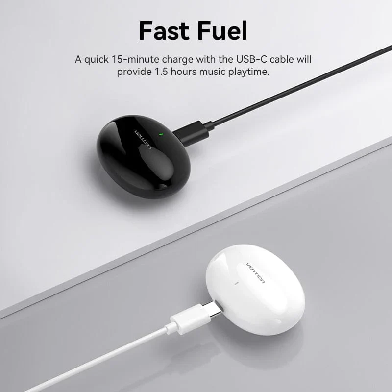 Vention NBFW0 Bluetooth 5.3 Earphones - TWS Ture Wireless Headphones, USB-C Stereo Sports Movement Earbuds with Mic Hi-Fi Tone Quality Headset, IPX4 Waterproof - Image 6