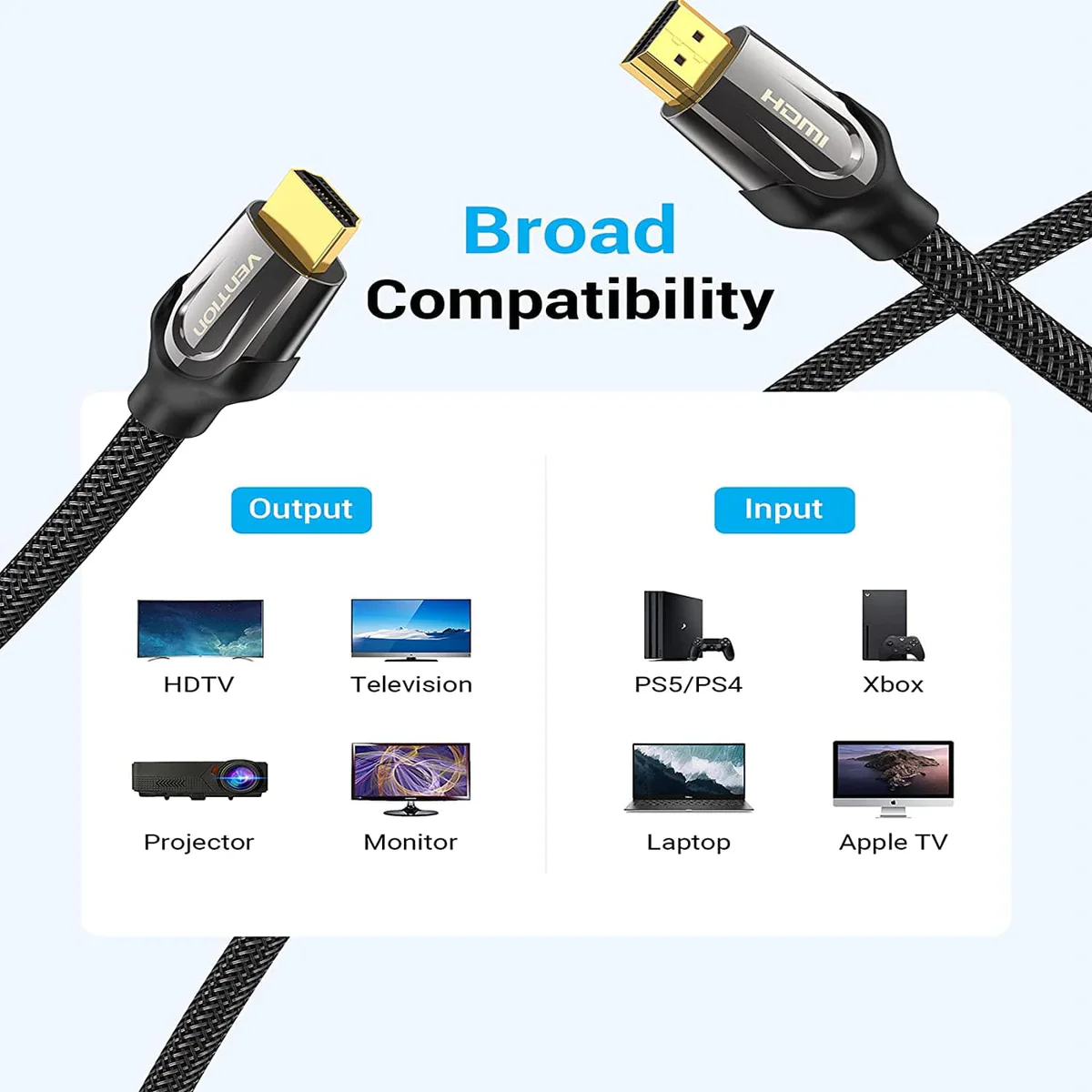 Vention Nylon Braided 4K Flat HDMI Cable 2 Meters - AASBH - Image 3