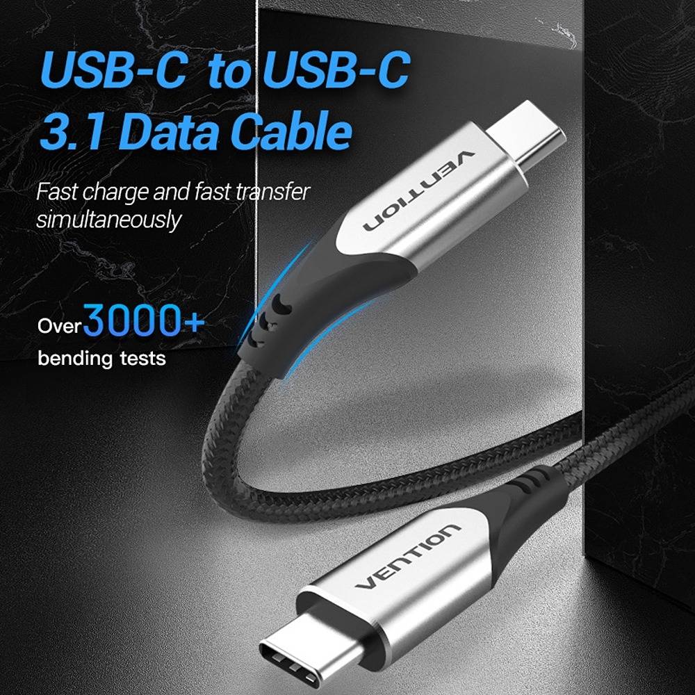 Vention TAAHF Cotton Braided USB-C to USB-C 3.1 Cable - 5Gbps Transmission Speed, 100W Super Fast Charging, 480Mbps Data Snyc, Durable and Flexible, Free Blind Insertion - Image 2