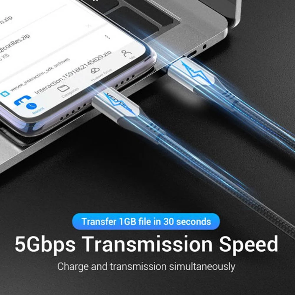 Vention TAAHF Cotton Braided USB-C to USB-C 3.1 Cable - 5Gbps Transmission Speed, 100W Super Fast Charging, 480Mbps Data Snyc, Durable and Flexible, Free Blind Insertion - Image 4