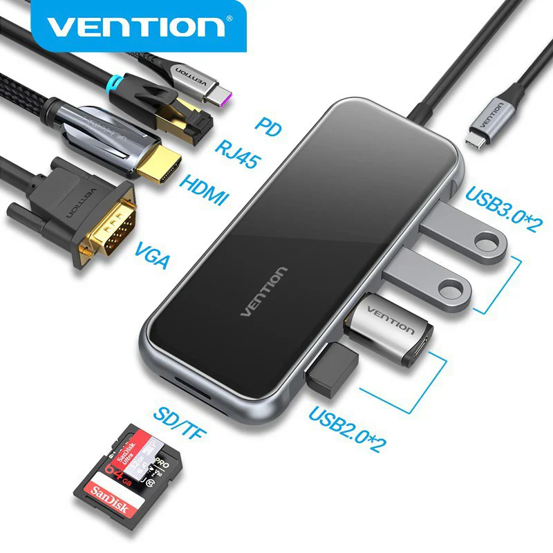 Vention TFHHB Multi-function USB-C to HDMI/USB-C Gen 1/USB 3.0 Docking Station – Professional Grade High-Speed USB-C Hub with Multi-Port Connectivity, 4K Video Output, and Reliable Data Transfer for Office, Home, and Professional Use - Image 2