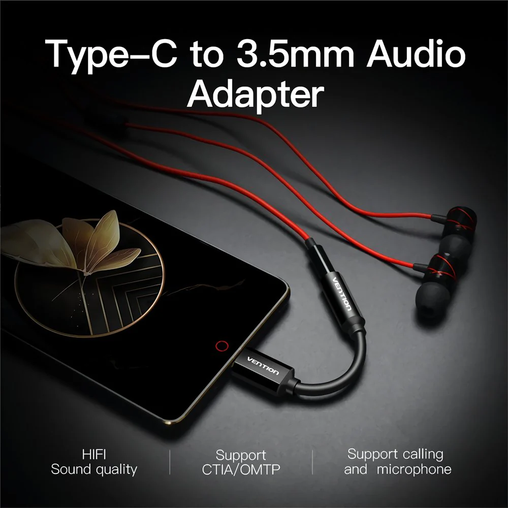Vention Type-C to 3.5mm Audio Cable 0.1M Black Metal Type (VEN-CFIBA) - Image 2