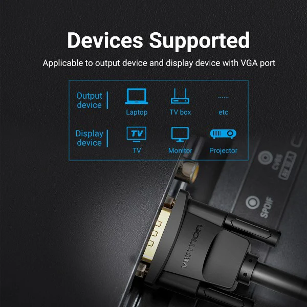 Vention VEN-DAEBK 8M VGA (3+6) Male-to-Male Cable with Ferrite Cores – High-Speed Video Connection for PC, Monitor & Projector - Image 7