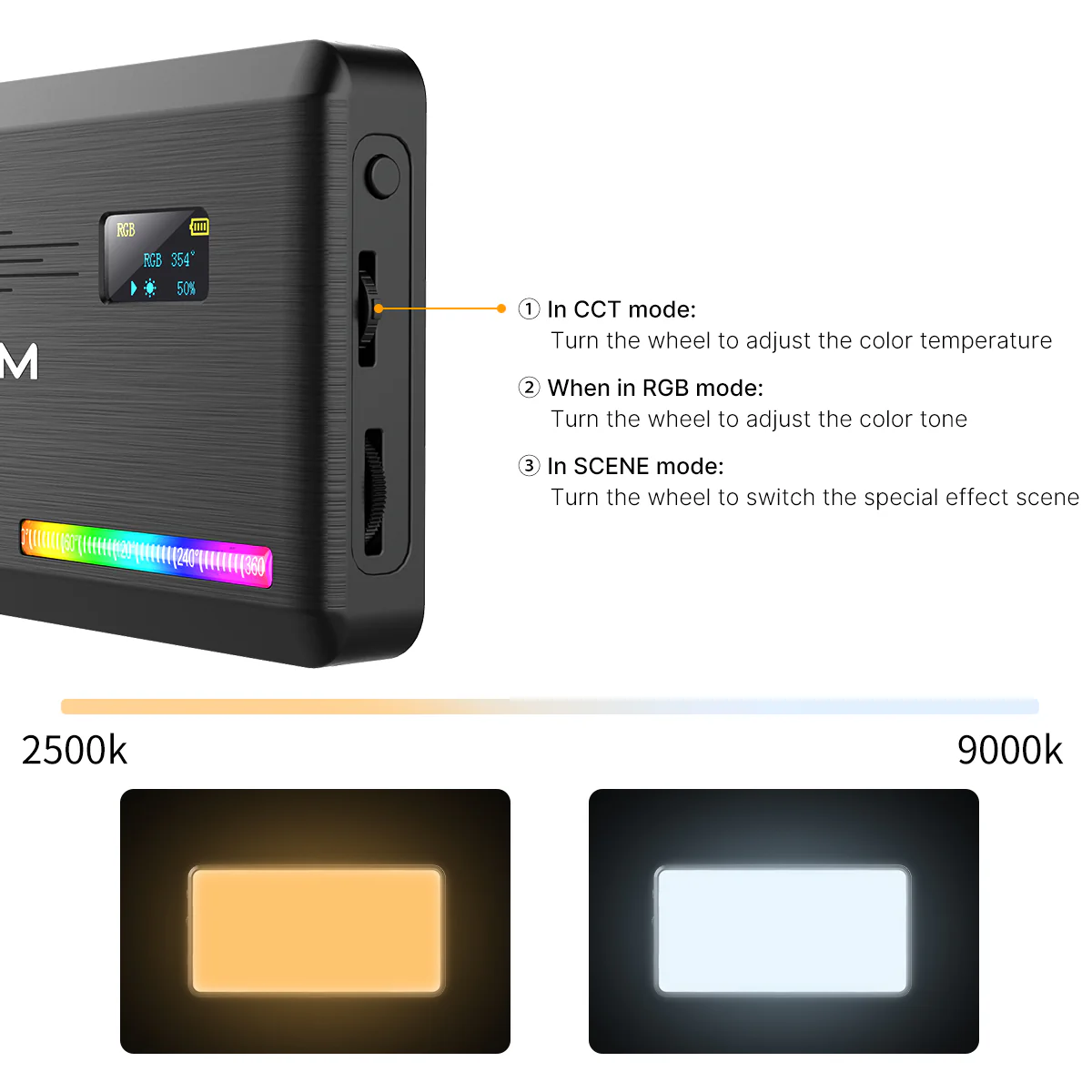 VIJIM VL196 RGB LED Fill Light - 20 Lighting Effects, Rear OLED Display - Image 6