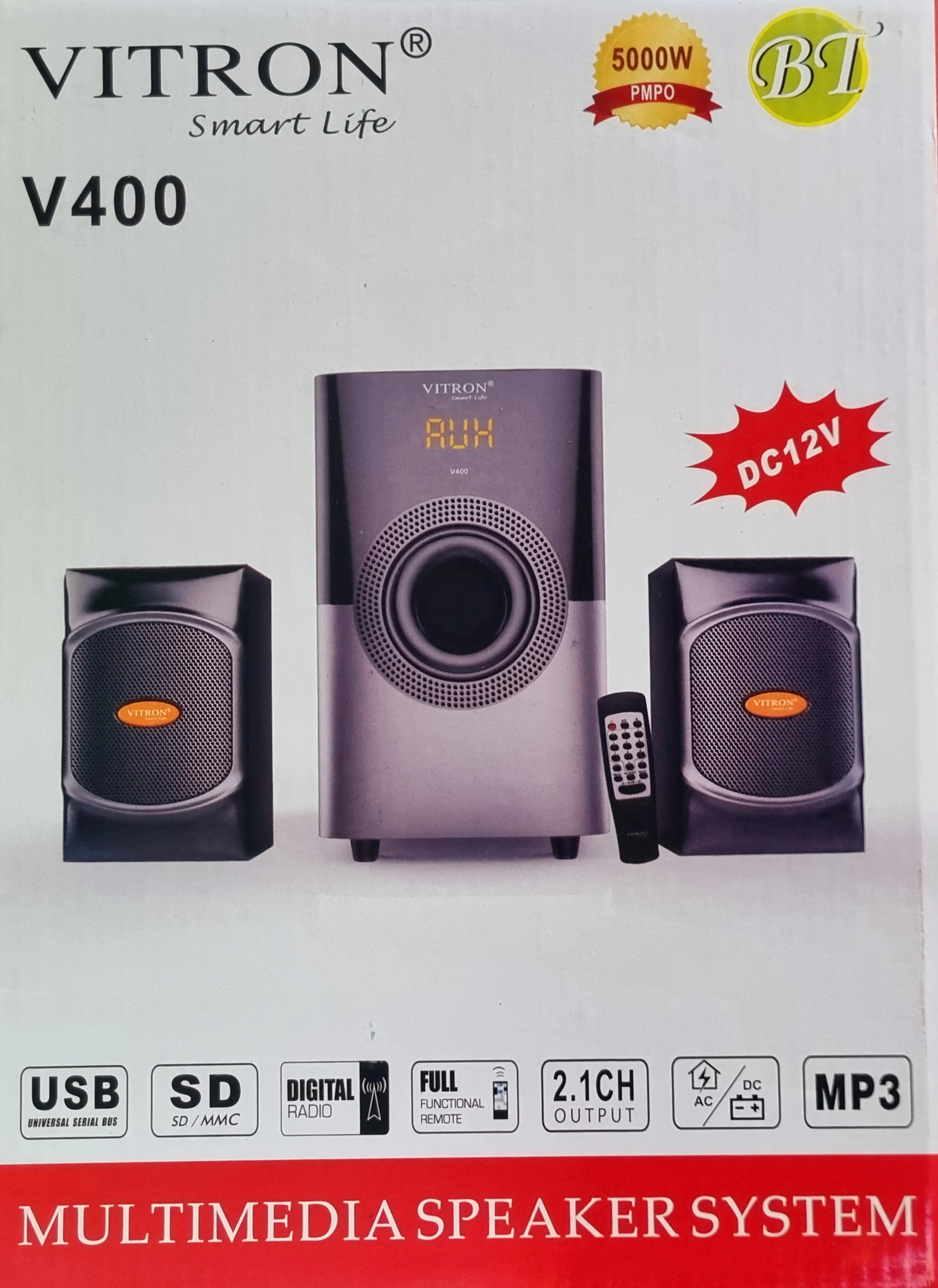 Vitron V400 2.1CH Subwoofer Speaker – 5000W PMPO, Bluetooth, USB, FM Radio & Remote – Best Home Sound System in Kenya - Image 2