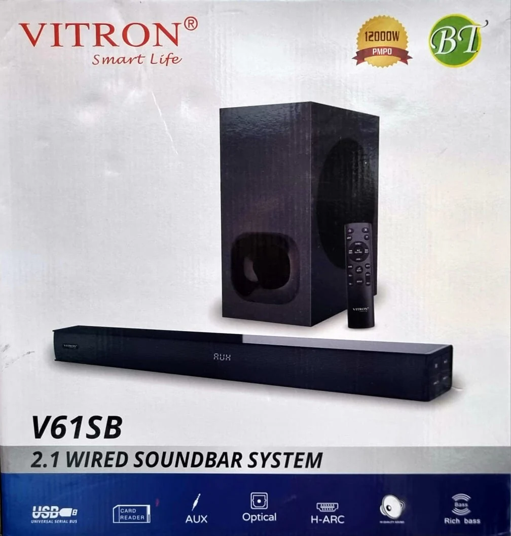 Vitron V61SB 2.1‑Channel Soundbar System – 12,000 W PMPO, Bluetooth & HDMI ARC
