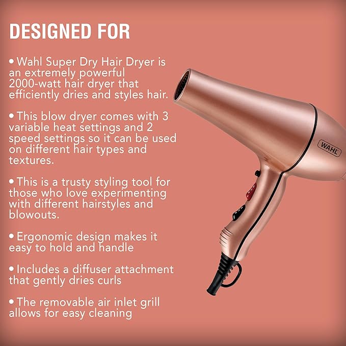 Wahl 5454-027 2000W Pro Speed Hair Dryer – Professional Salon Fast-Drying Hair Styling Tool - Image 2