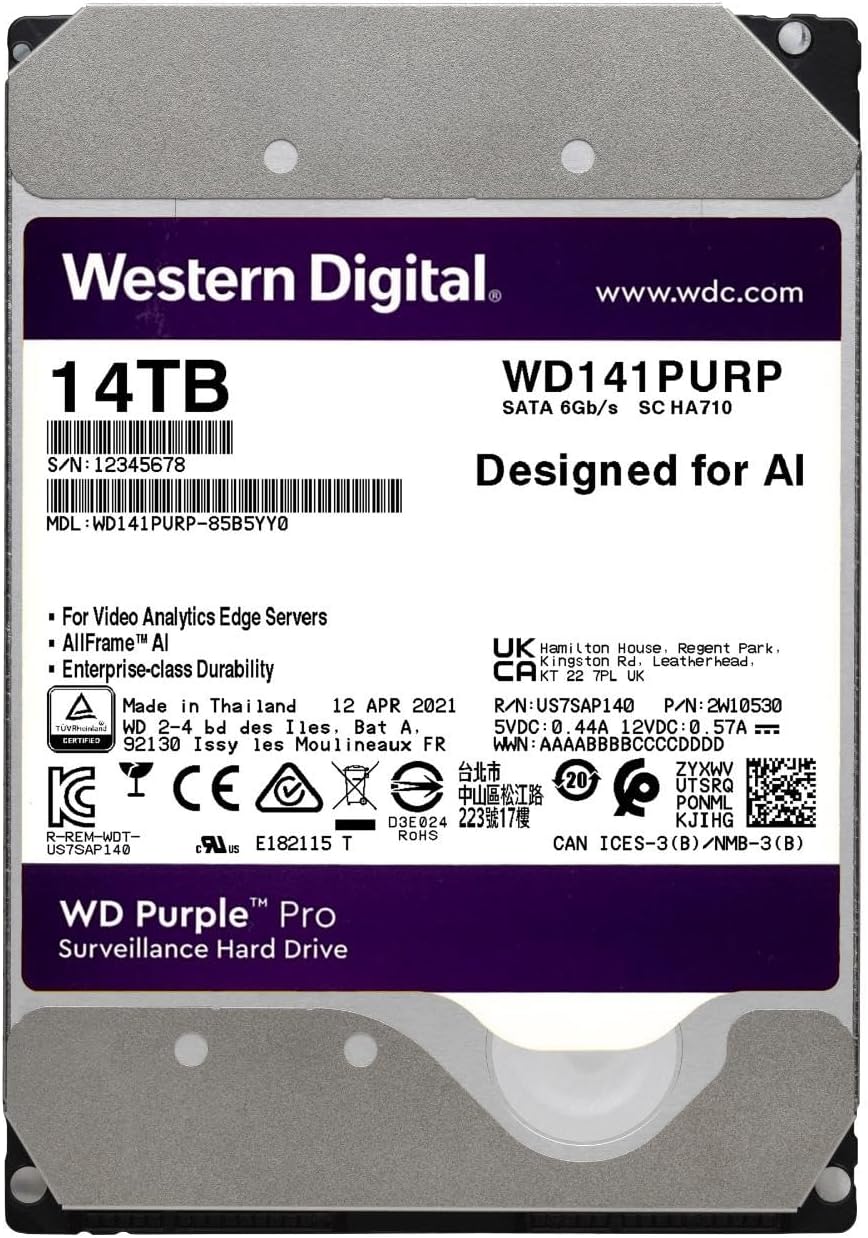 WD Purple Pro Surveillance Internal Hard Drive HDD 14TB - SATA 6 Gb/s, 512 MB Cache, 3.5" (WD141PURP) - Image 2