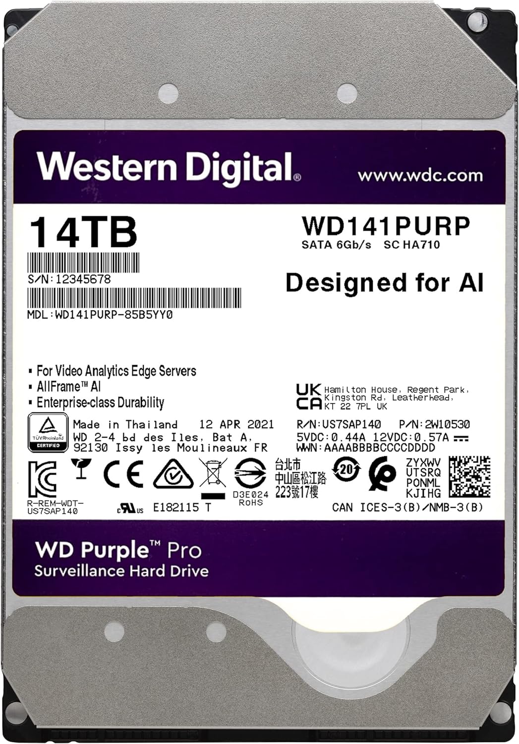 WD Purple Surveillance 14TB, 512MB SATA Internal Hard Drive - WD140PURZ - Image 3