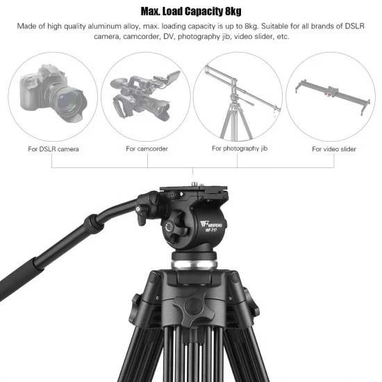 Weifeng WF-717 1.8m Heavy Duty Video Tripod with Fluid Hydraulic Head - Image 5