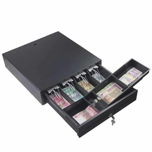 X-POS BC-410 Cash Drawer 5 Notes 8 Coins RJ11/RJ12 24V Solenoid – Heavy Duty Industrial Grade POS Cash Drawer for Retail, Supermarket, Hospitality, and Commercial Transaction Applications - Image 2