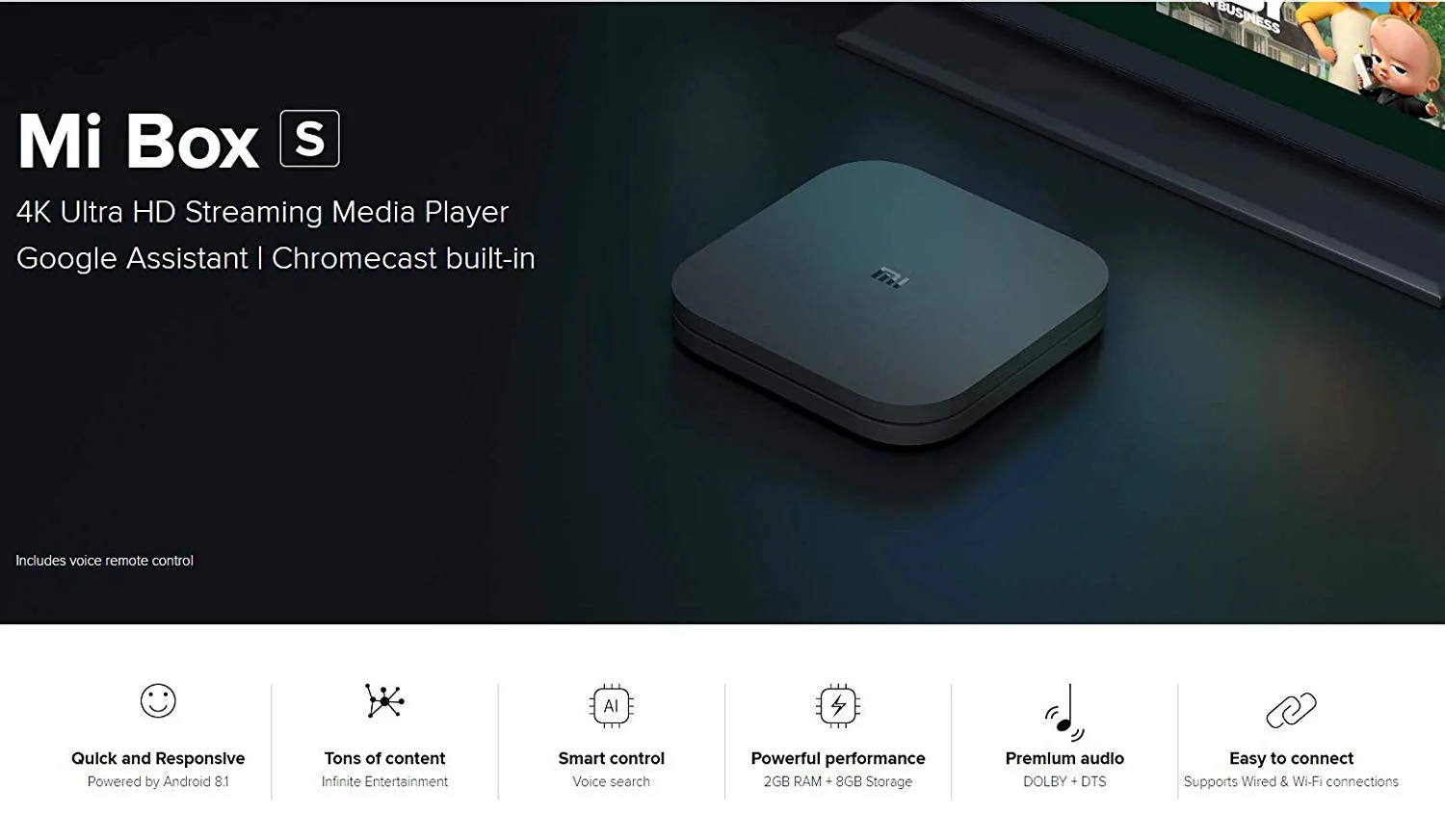 Xiaomi Mi Box S (MDZ-22-AB), Smart TV Box, Intelligent 4K Ultra HD Media Player, work with Projector, TVs & Mobile Phones, powered by Android 8.1 - Image 4