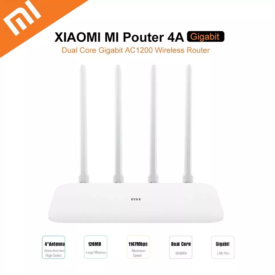 Xiaomi Mi Router 4A (MT7628DA)-2.4GHz' 5.0GHz, 4 antennas, High-Speed Dual Band AC1200 Router
