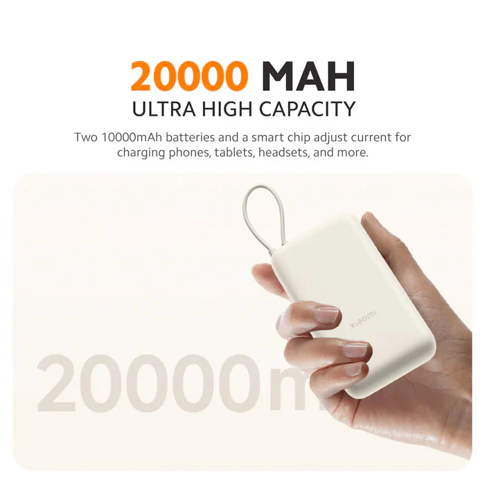 Xiaomi PB2030MI 33W 20000mAh Power Bank (Integrated Cable) – Offers fast charging and reliable backup power to keep your devices powered throughout the day - Image 2