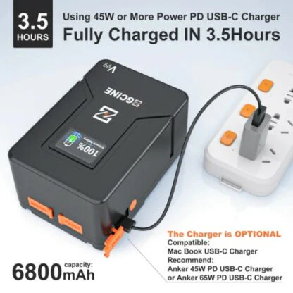 ZGCINE ZG-V99 V-mount Battery 99WH 6800mAh Pocket Size with PD Fast Charging – Compact portable power solution for reliable fast charging of cameras and production equipment - Image 2